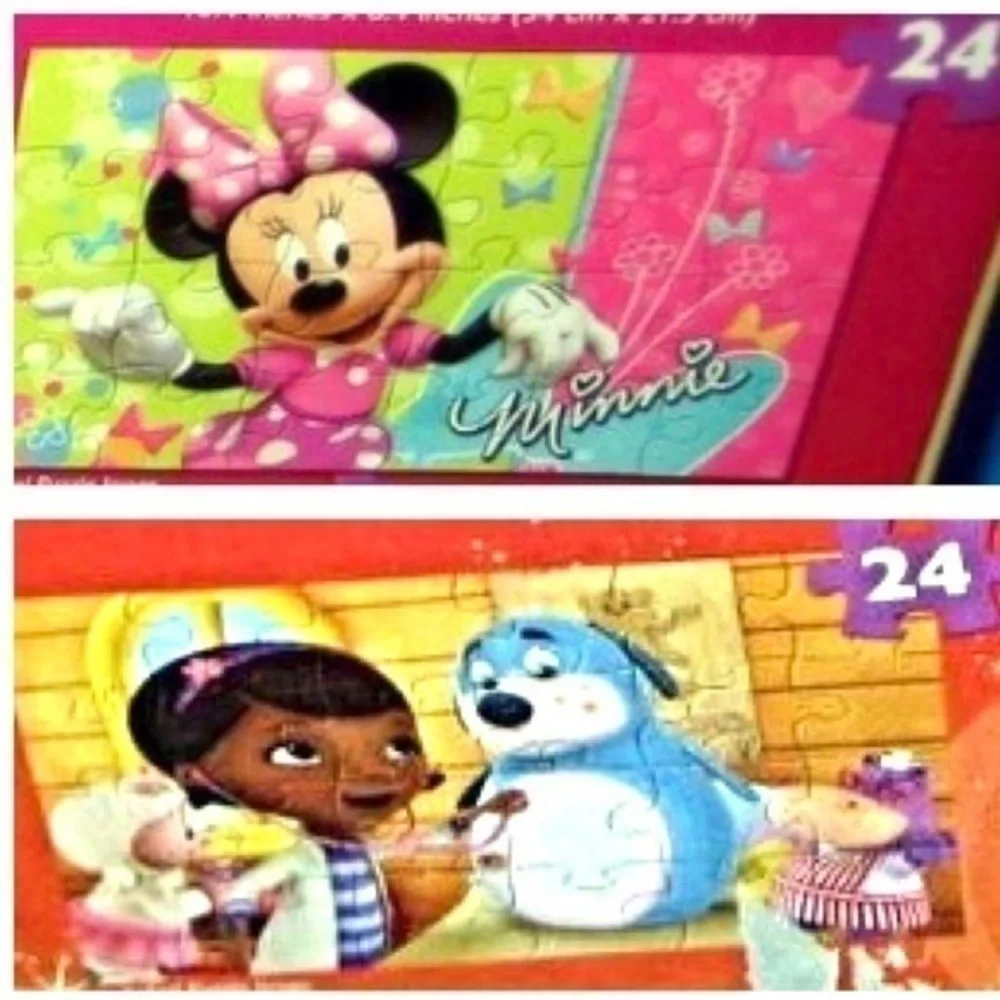 8 PUZZLES! - 24 PC EACH - w/ WOOD STORAGE BOX!